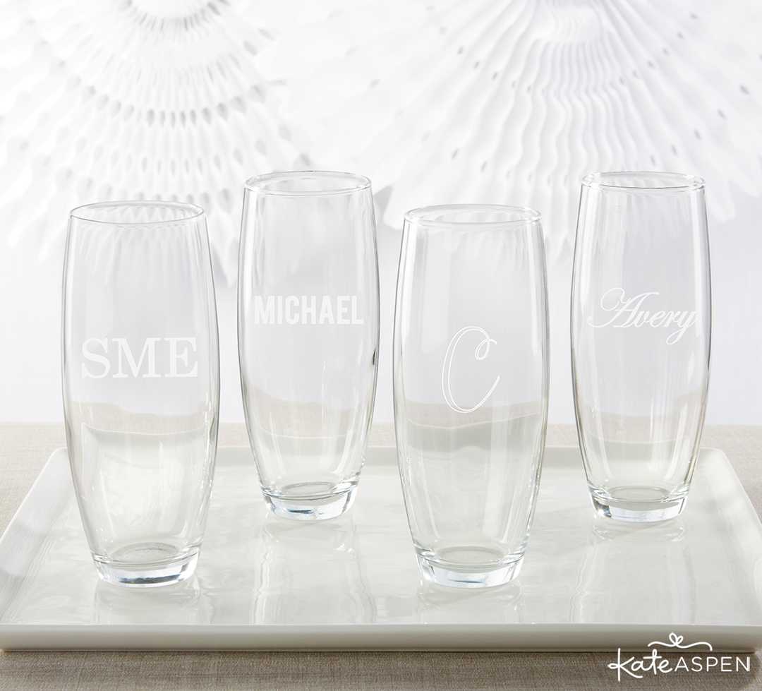Personalized 9 oz Stemless Champagne Glass Engraved | Curate Your Own Bridesmaid Proposal Kit + A Giveaway | Kate Aspen