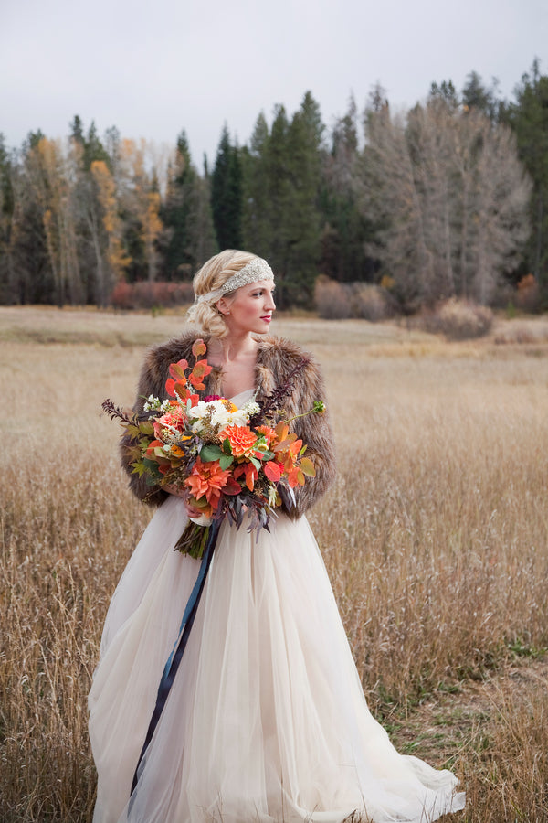 Bride in Fur Shawl | Fall Wedding |  Tana Photography LLC