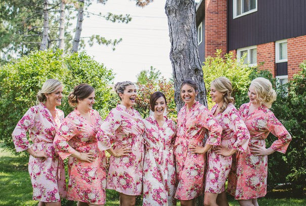 Matching Floral Robes | A Happy and Bright Garden Wedding | Kate Aspen