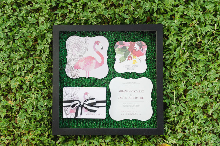 Set the Theme with a Flamingo Invitation from Wedding Paper Divas| Two Prince Bakery Theater | Marc Edwards Photographs