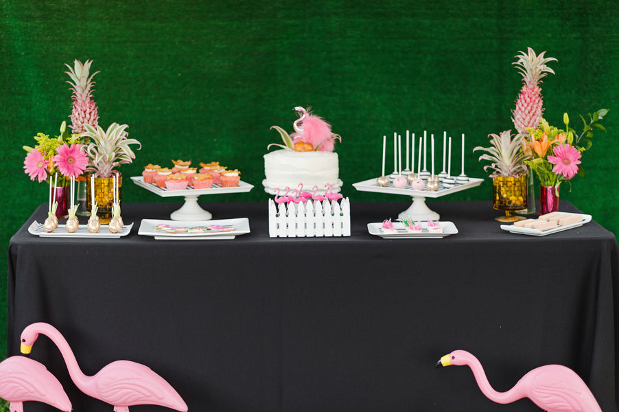 Flamingo themed dessert display| A Retro Flamingo Engagement Party | Two Prince Bakery Theater | Marc Edwards Photographs