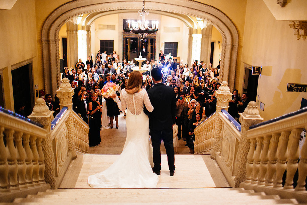 This couple made a dramatic entrace at cocktail hour | San Diego Museum of Art Wedding | Photos by Petula Pea Photography