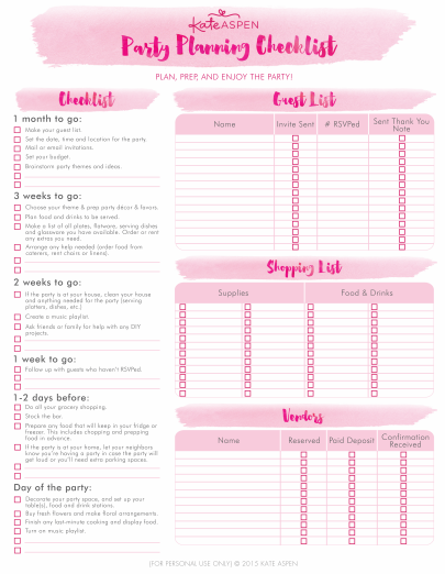 Kate Aspen Party Planning Checklist