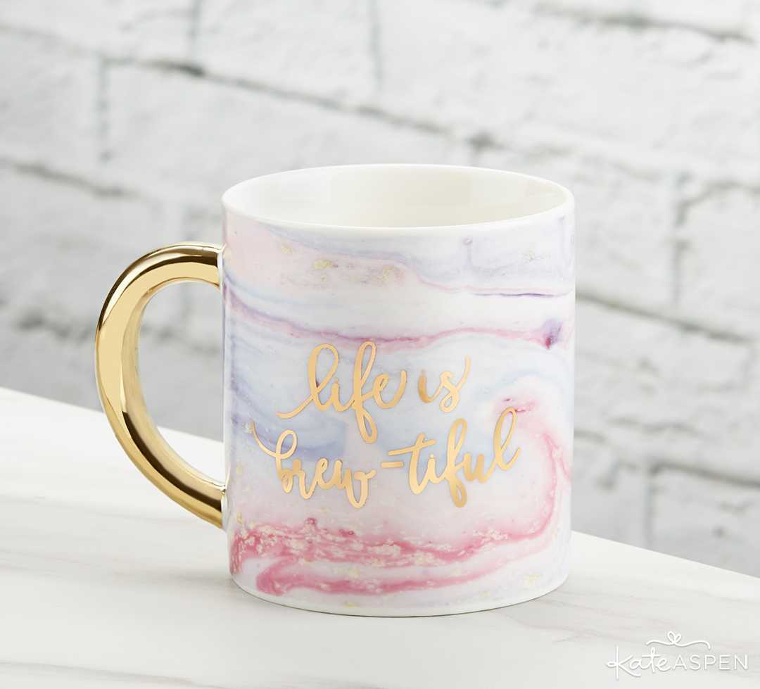 Marbleized 16 oz Mug With Gold Foil Handle | 2019 Fun Graduation Gifts, Favors, and Decor | Kate Aspen