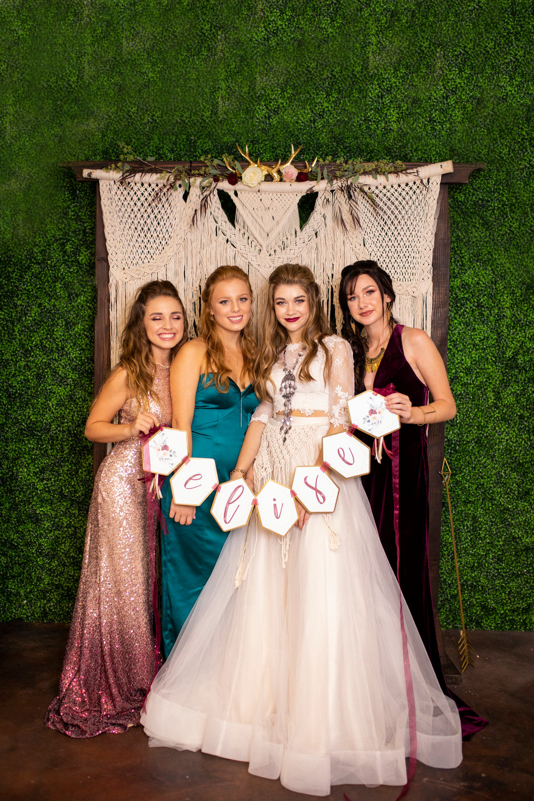 Girls In Front Of Backdrop | A Super Bohemian Sweet 16 Soiree | Kate Aspen