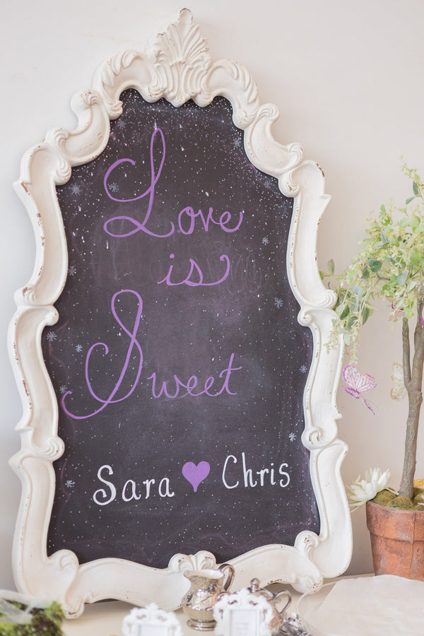 Chalkboard Sign | Lavender Kitchen Themed Bridal Shower Captured by Irving Photography