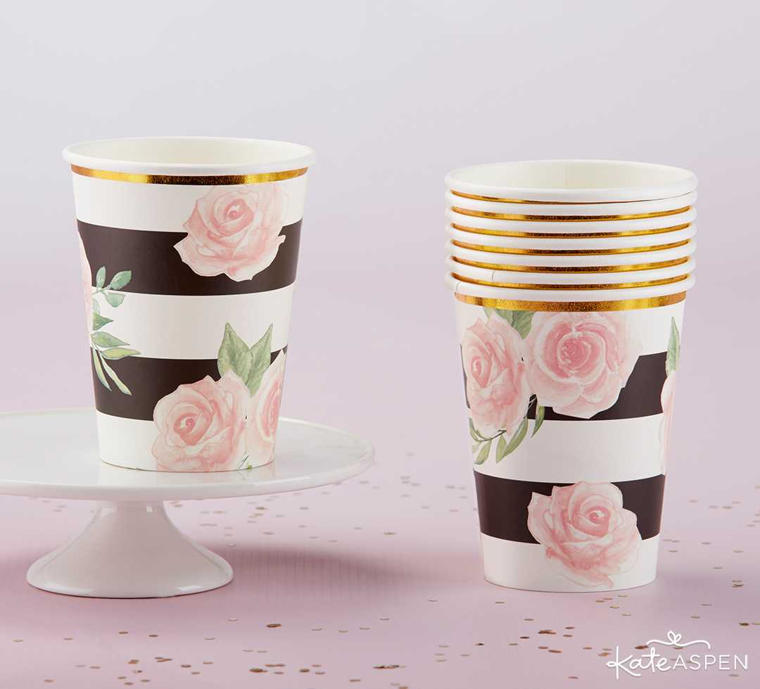 Floral Striped Paper Cups | A Posh Parisian Bridal Shower + Giveaway | Kate Aspen
