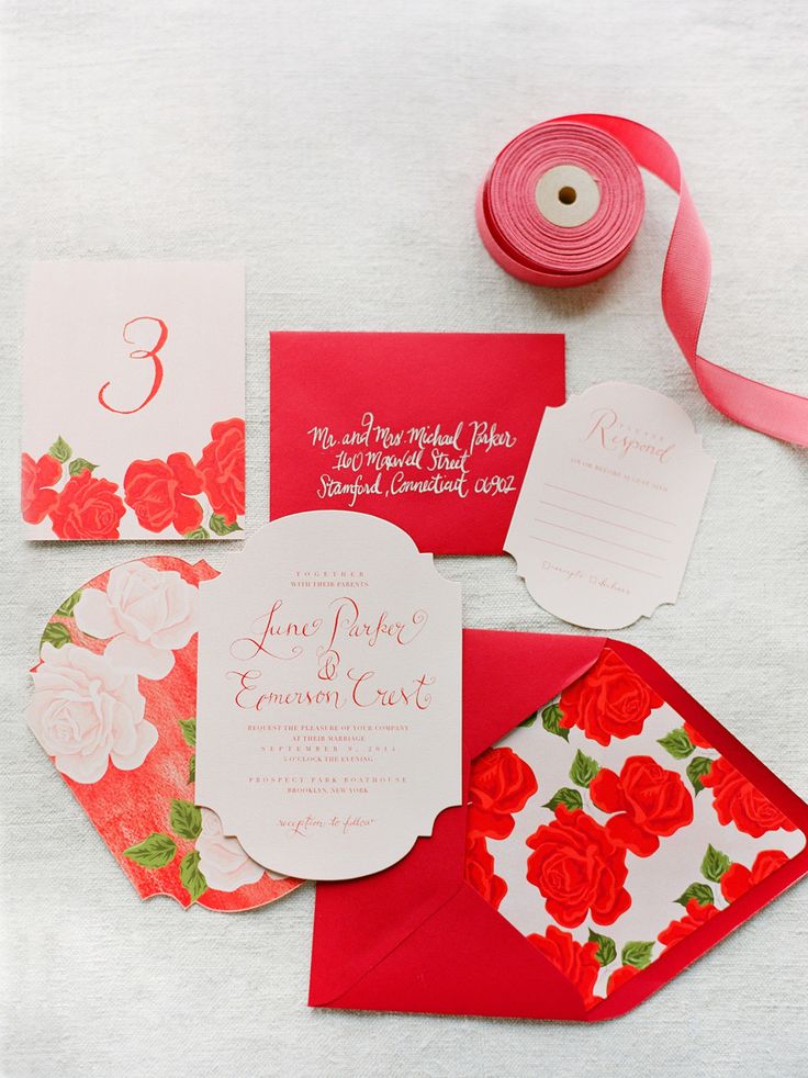 Bright Red Wedding Invite | KT Merry Photography via Style Me Pretty
