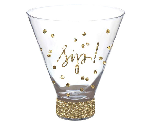 pop, sip, celebrate gold glitter martini glasses make fabulous bachelorette party favors! 