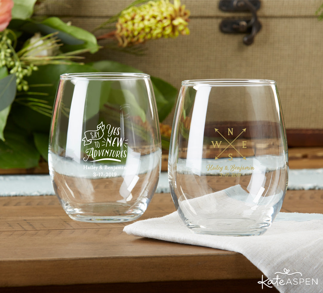 Travel Glassware | Let The Adventure Begin With A Travel Themed Wedding | Kate Aspen