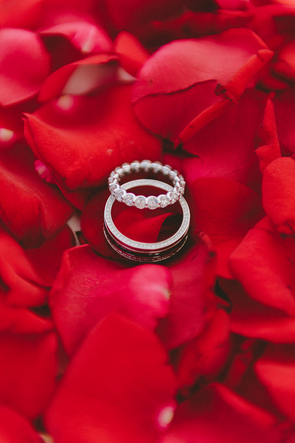 Wedding Rings on Rose Petals | Santorini Destination Wedding | Vasilis Lagios Photography