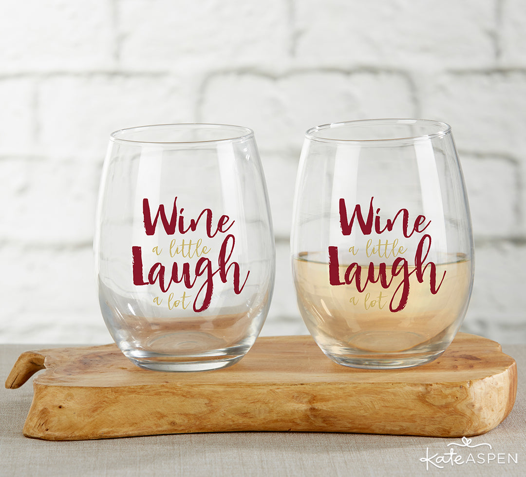 Wine A Little Laugh A Lot Stemless Wine Glasses | 8 Gifts Under $25 to Get Your Sweetheart for Valentine's Day | Kate Aspen