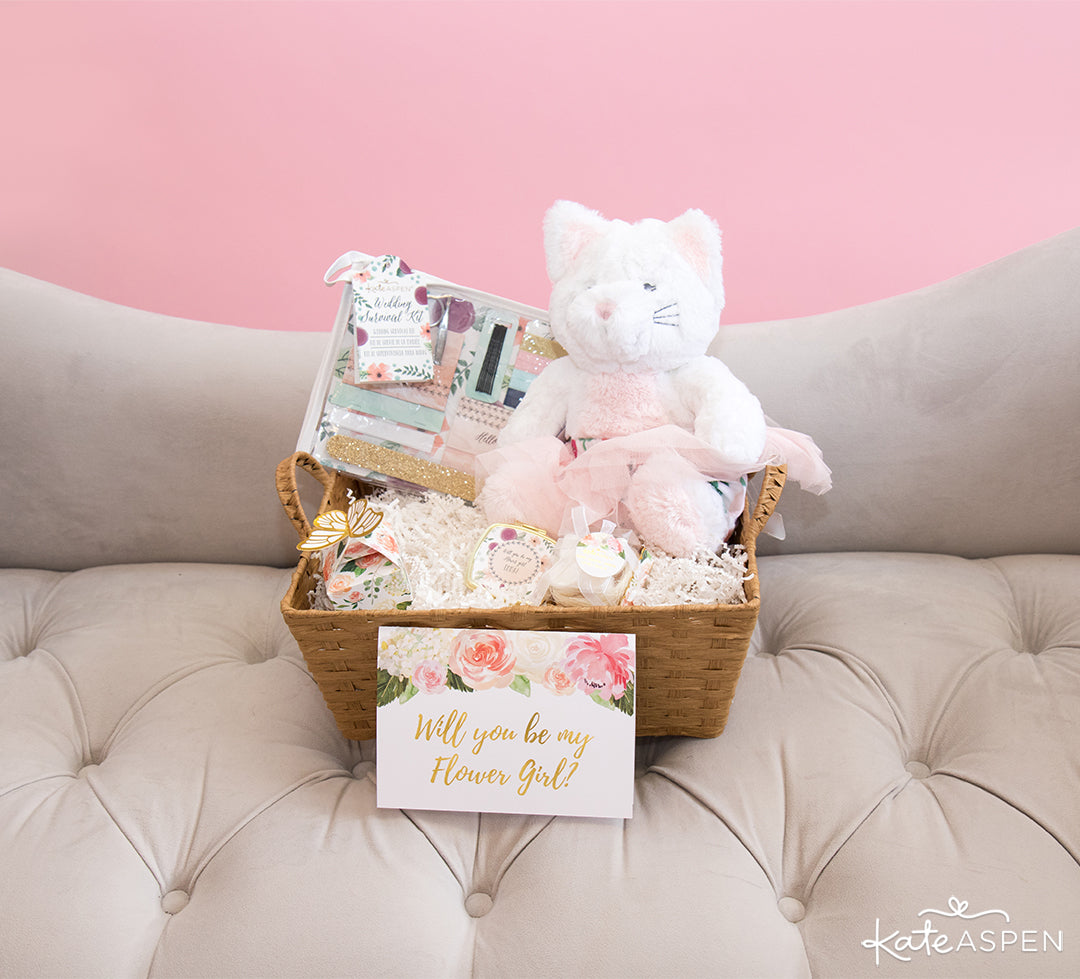 Basket With Card | How To Ask Your Flower Girl + DIY Gift Basket | Kate Aspen