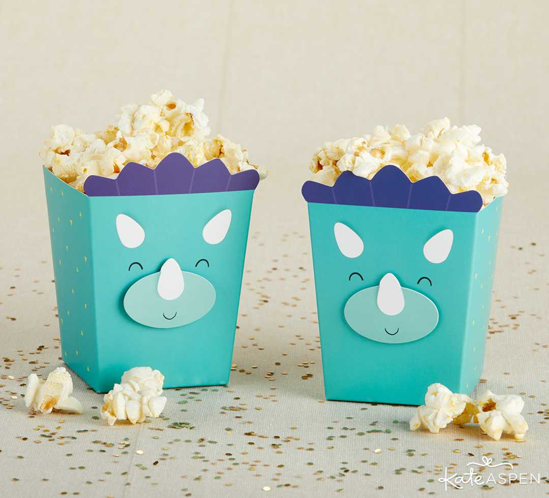 Dinosaur Popcorn Favor Box | A Roaring Dinosaur Birthday Party Set Up | Kate Aspen