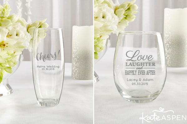 Personalized Stemless Champagne and Wine Glasses | Kate Aspen | kateaspen.com