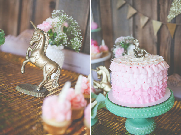 Shabby Chic Unicorn Birthday Party captured by Heather Lynn Photographie and styled by Mariah Rainier Style. Pretty party sweets by Turquoise & Pink. See the full party featured on the Kate Aspen blog! 