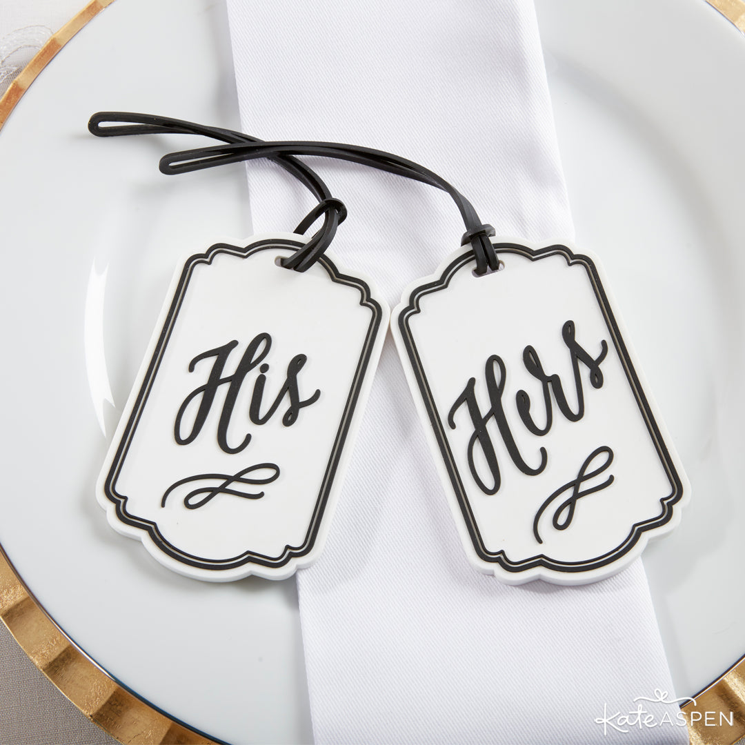 Classic His and Hers Luggage Tags | Elegant Favors for a Classic Wedding | Kate Aspen