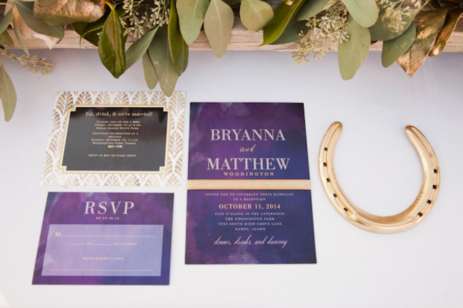 Purple and gold wedding invitation suite | Tana Photography