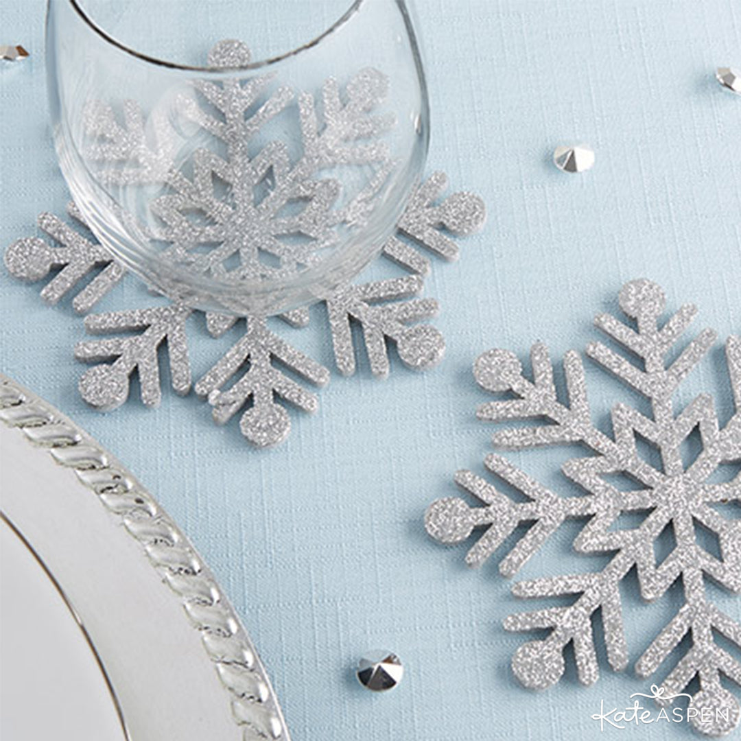 Silver Glitter Snowflake Felt Coasters| Decorating Your Table for the Holidays | Kate Aspen
