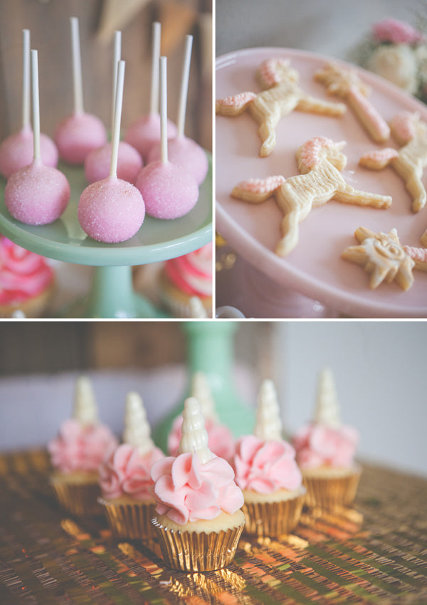 Shabby Chic Unicorn Birthday Party captured by Heather Lynn Photographie and styled by Mariah Rainier Style. Pretty party sweets by Turquoise & Pink. See the full party featured on the Kate Aspen blog! 