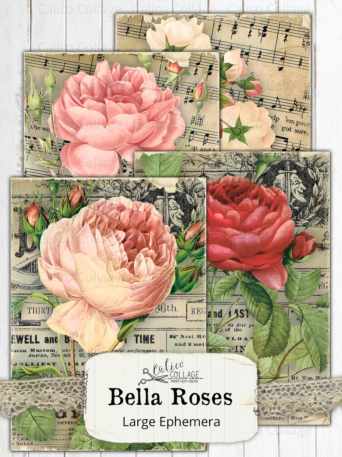 Collage Junk Journal Supplies Vintage Roses/Floral Playing Cards Ephemera 6 