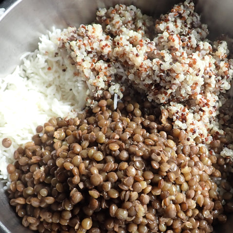Blend grains and lentil to form base of salad