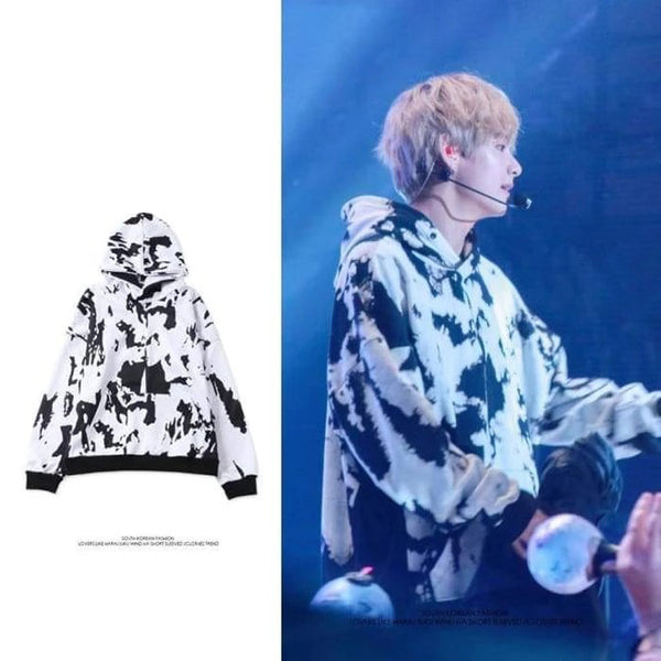 taehyung black and white hoodie