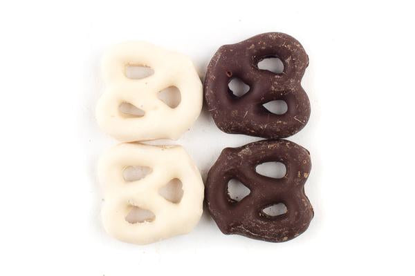 Black and White Pretzels Chocolate and Yogurt Covered Pretzels made by Mouth