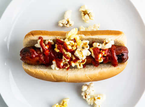 Popcorn and hot sauce movie night hot dogs