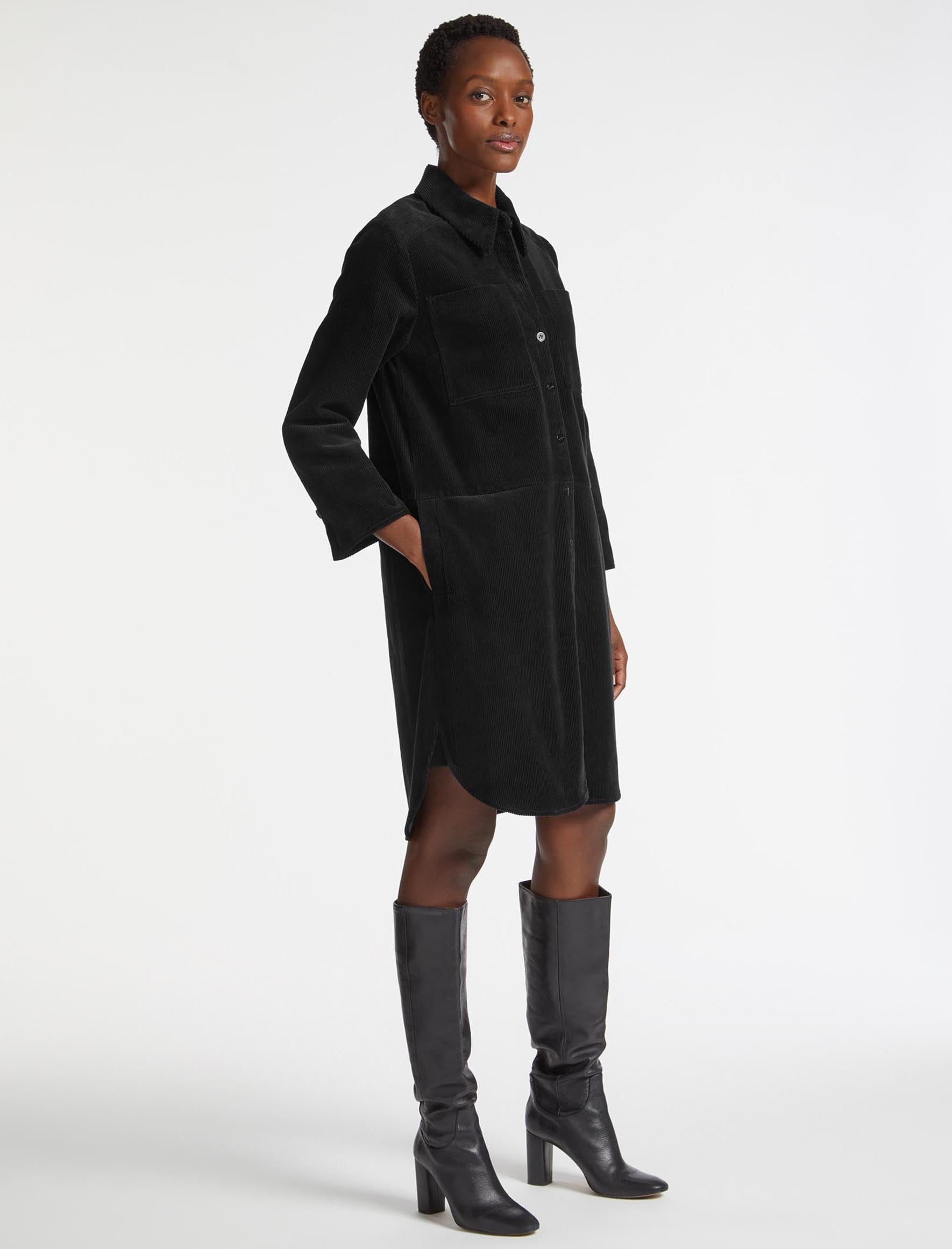 Cefinn Noah Corduroy Midi Dress - Black