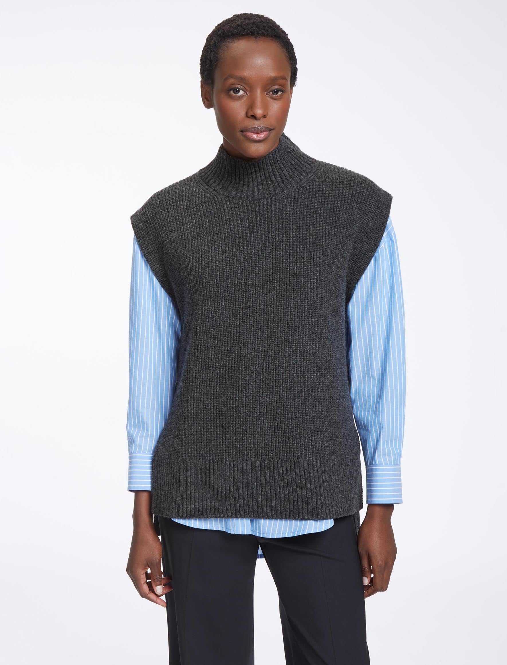 Cefinn Janice Wool Funnel Neck Sleeveless Jumper - Dark Grey