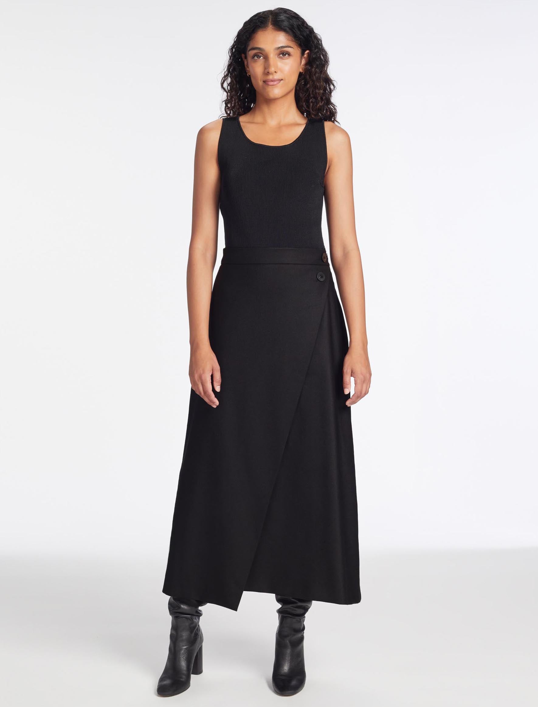Cefinn Layla Wool Maxi Wrap Skirt - Black