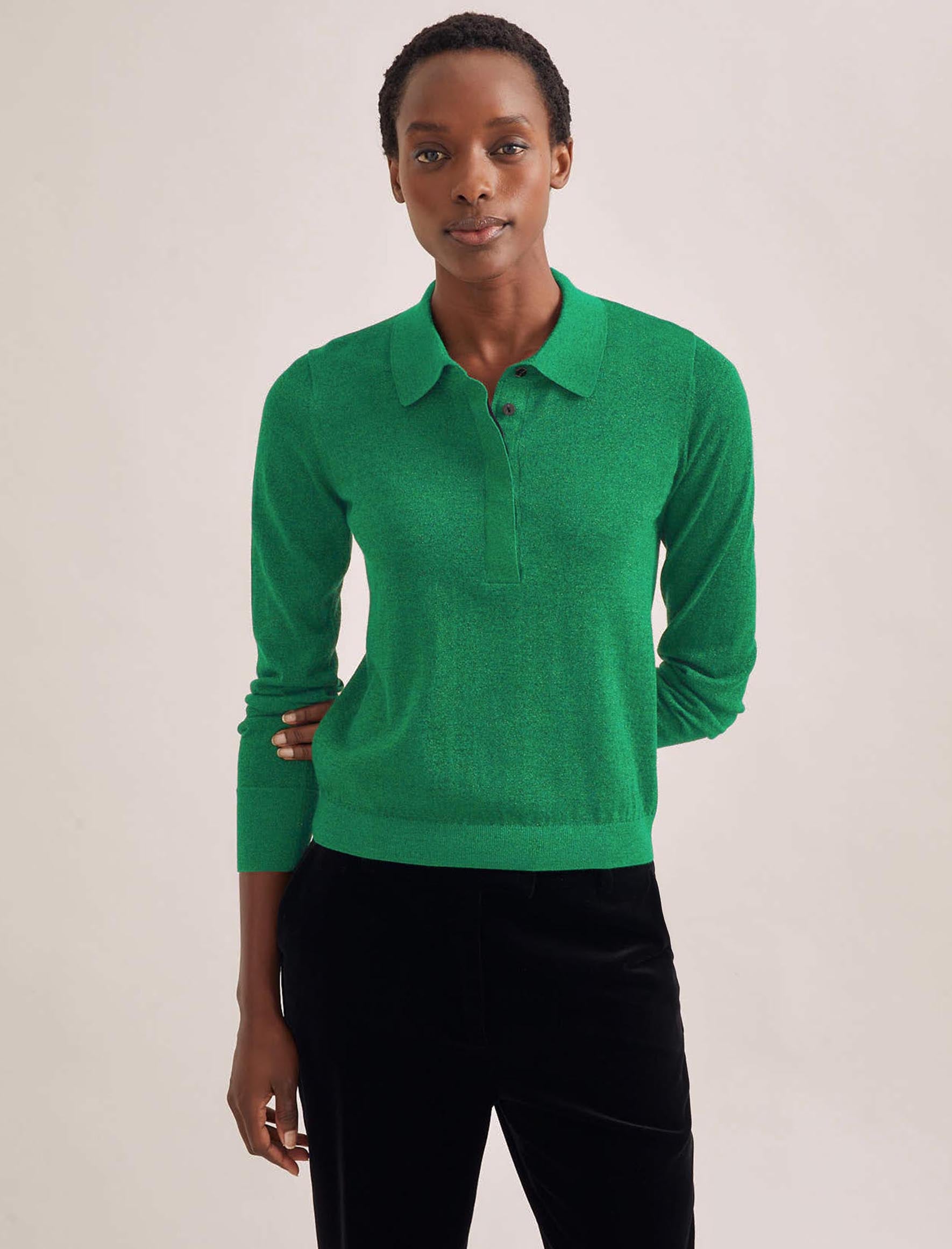 Cefinn Josie Lurex Collared Jumper - Emerald Green