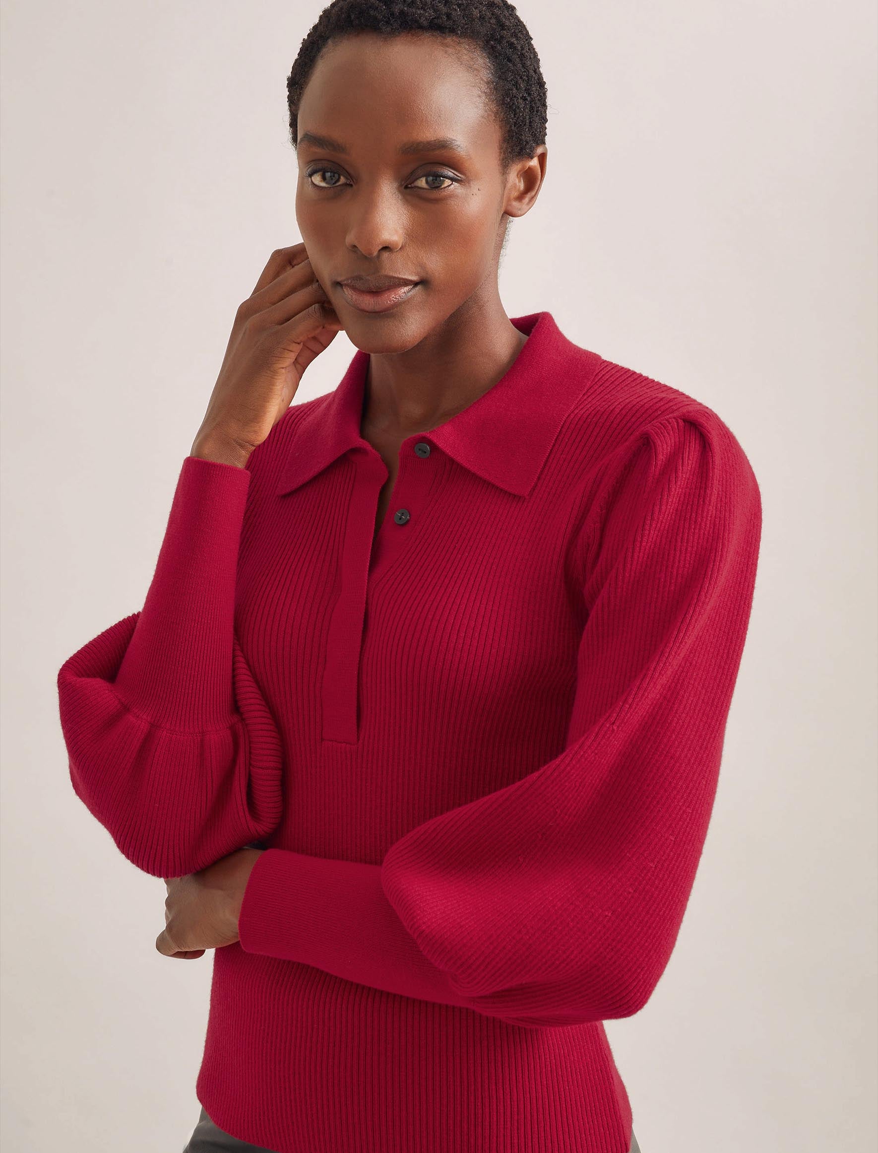 Cefinn Eva Merino Wool Collared Jumper - Red