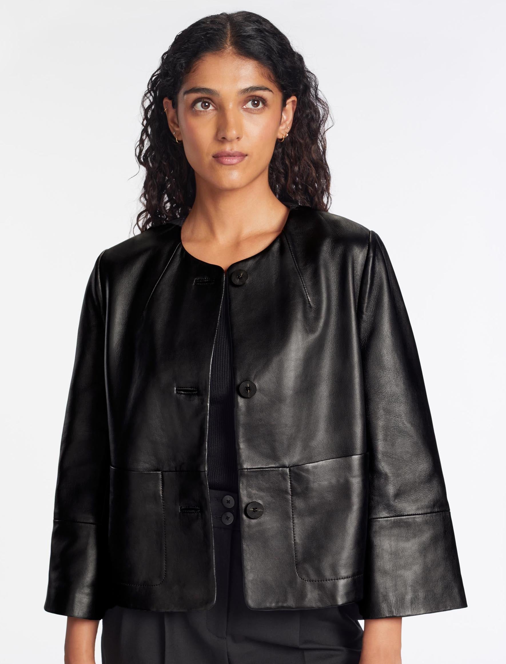 Cefinn Leah Leather Cropped Jacket - Black