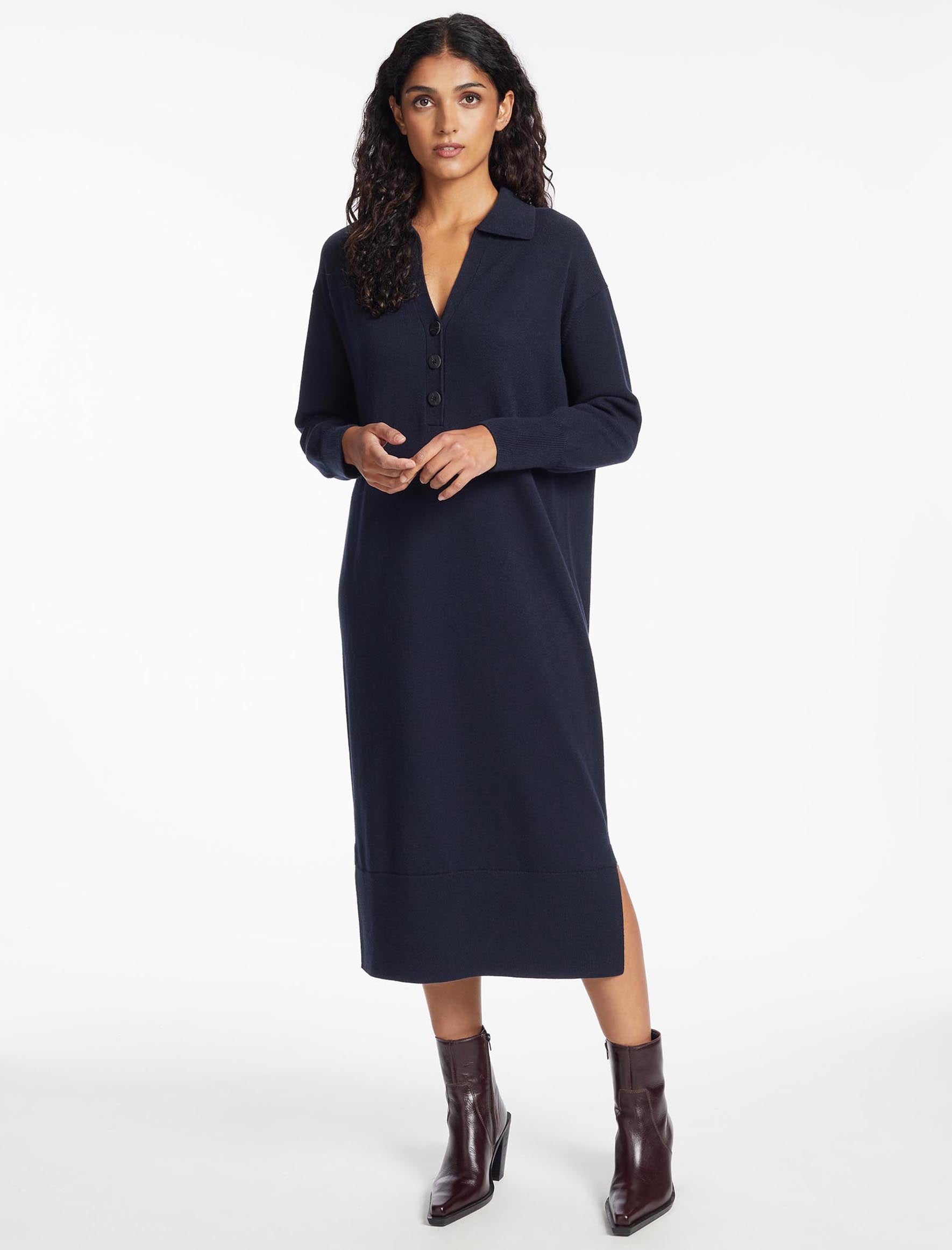 Cefinn Eleanor Wool Knit Dress - Navy