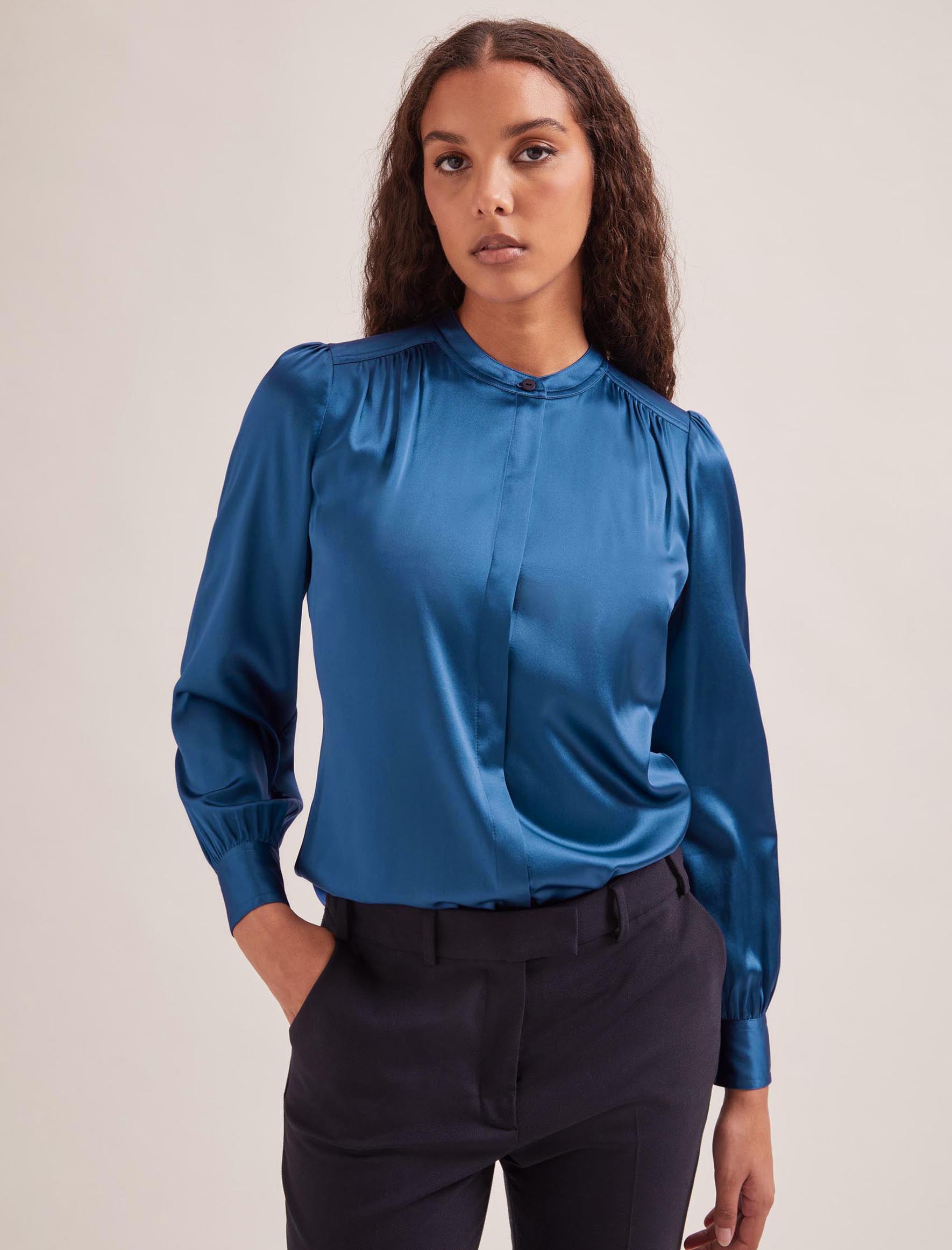 Cefinn Bailey Silk Satin Shirt - Blue