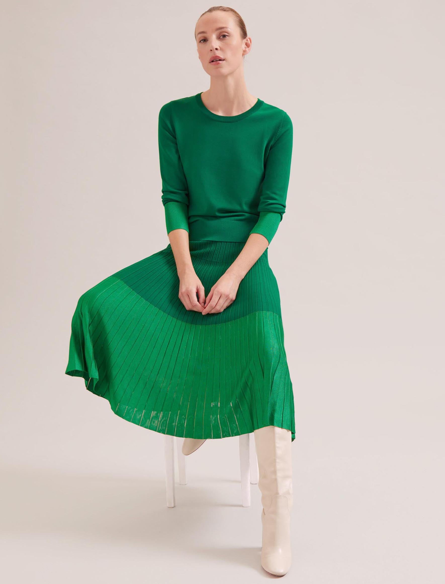 Cefinn Colette Contrast Hem Skirt - Emerald Green