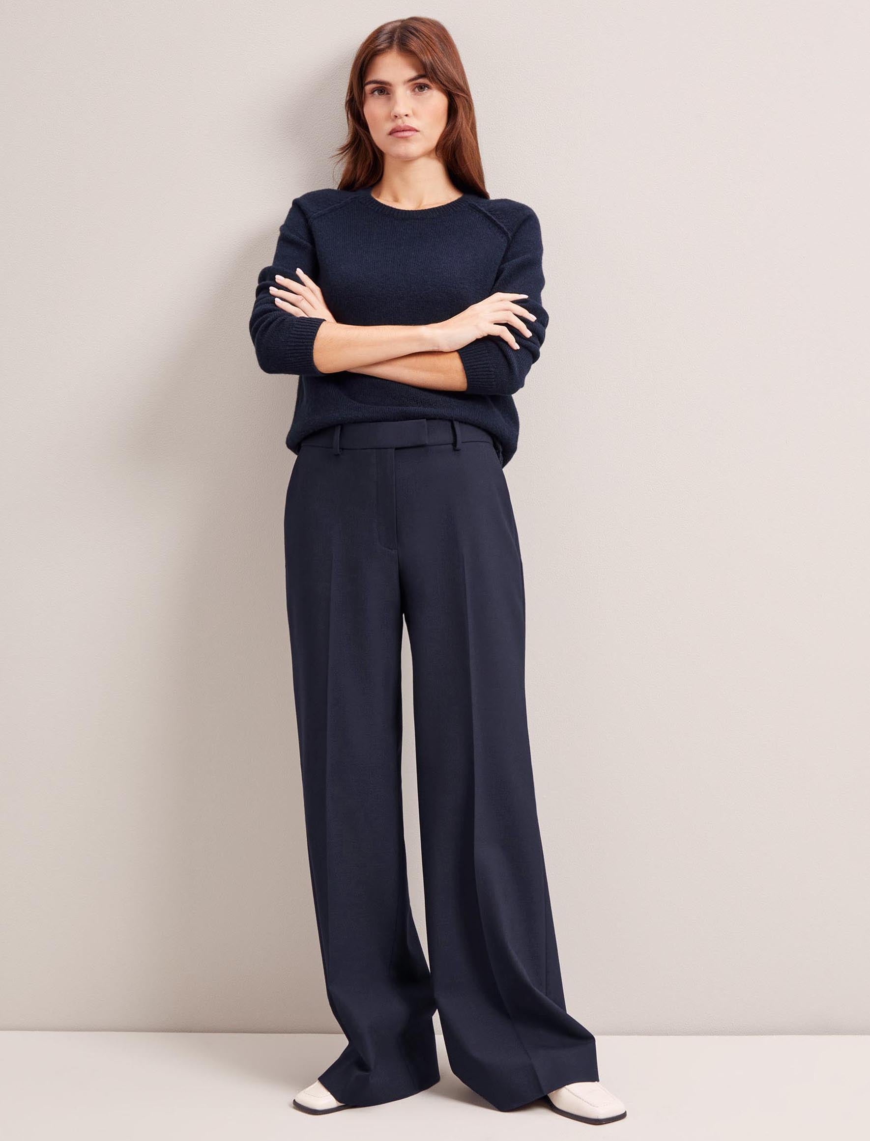 Cefinn Terence New Wool Wide Leg Trouser - Navy