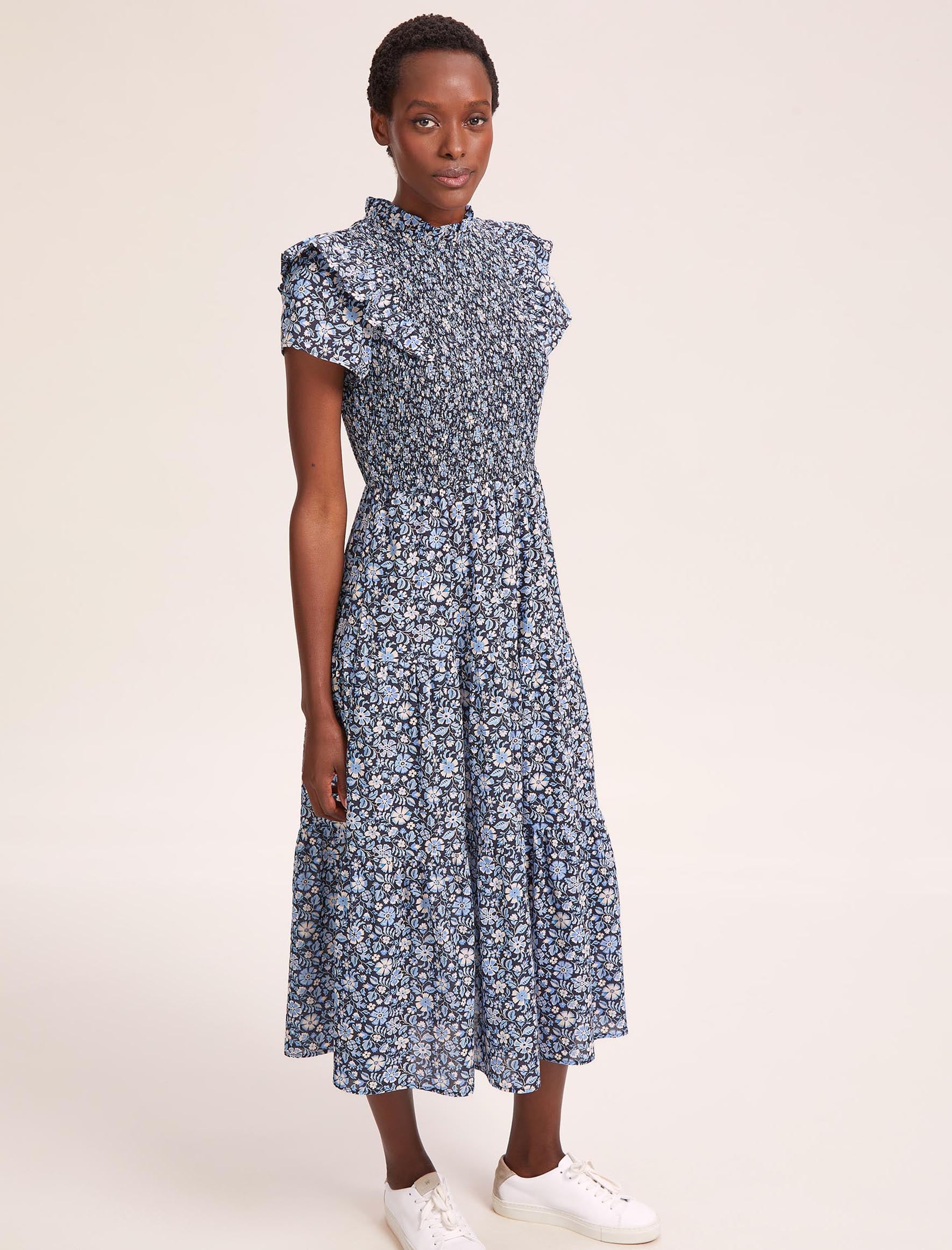 Cefinn Sabrina Cotton Blend Maxi Dress - Blue Ditsy Carnation Print