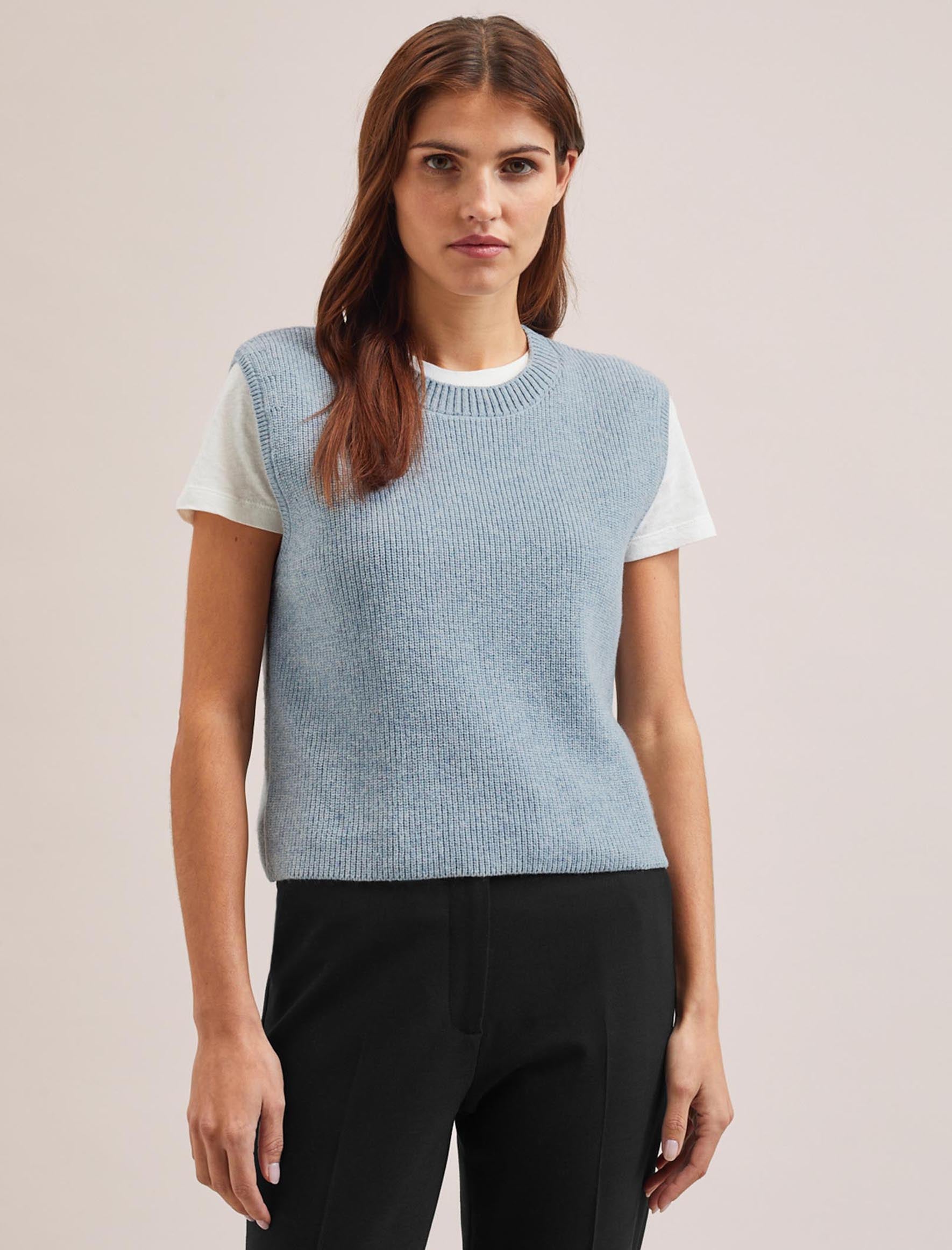 Cefinn Julie Cotton Round Neck Sleeveless Jumper - Pale Blue