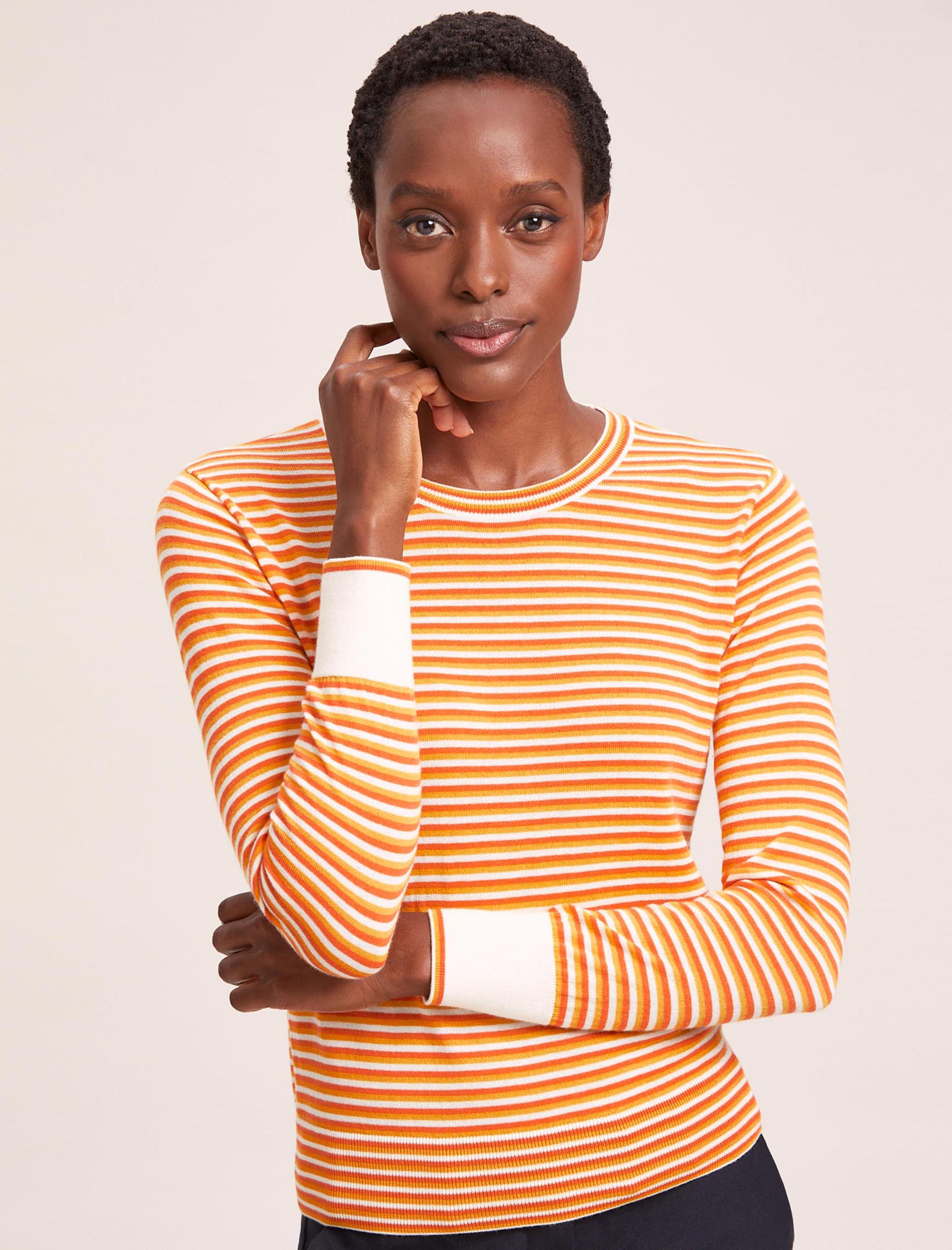 Cefinn Jodi Cotton Jumper - Orange Yellow Cream Stripe