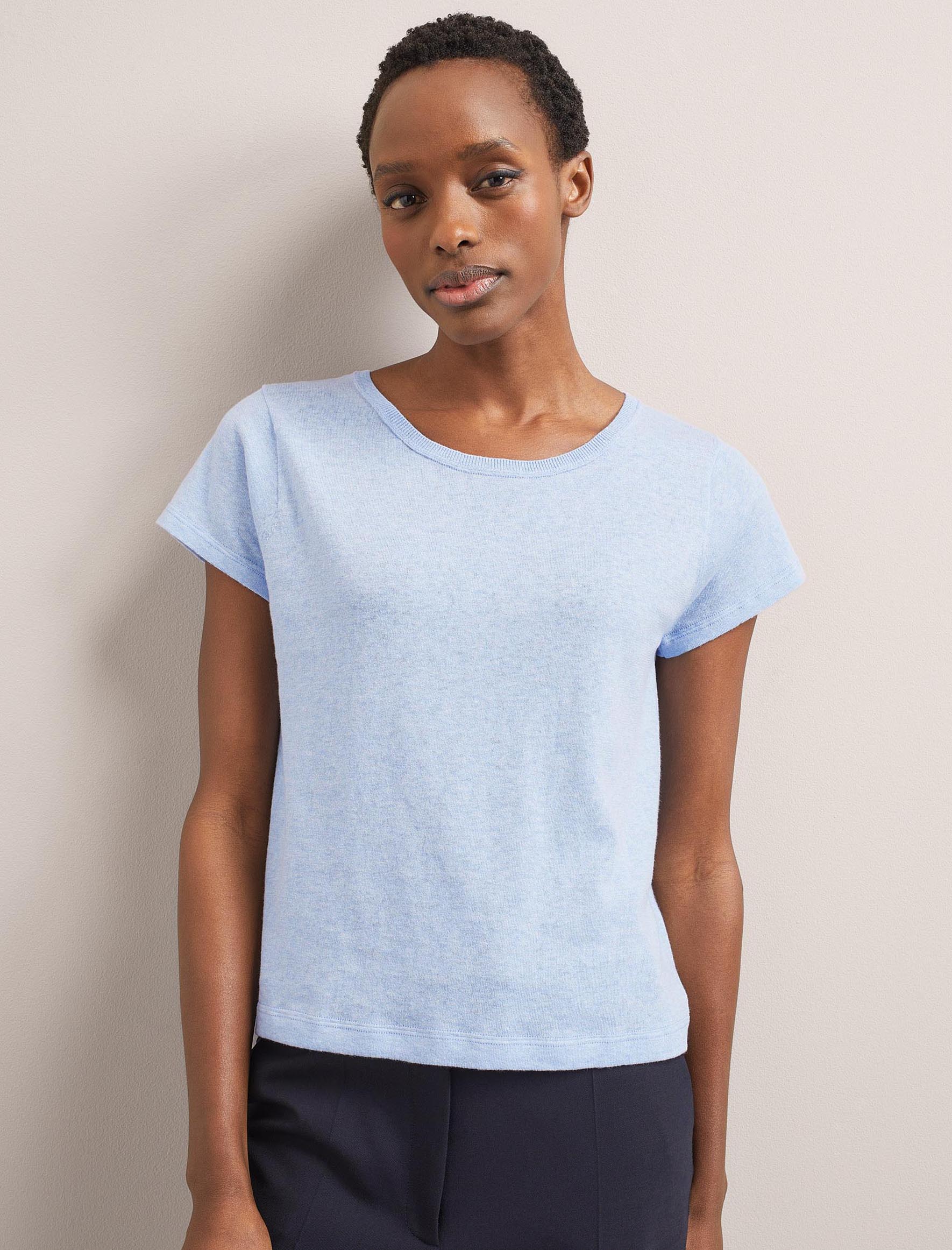 Cefinn Madison Linen Blend Round Neck Knit T-Shirt - Pale Blue