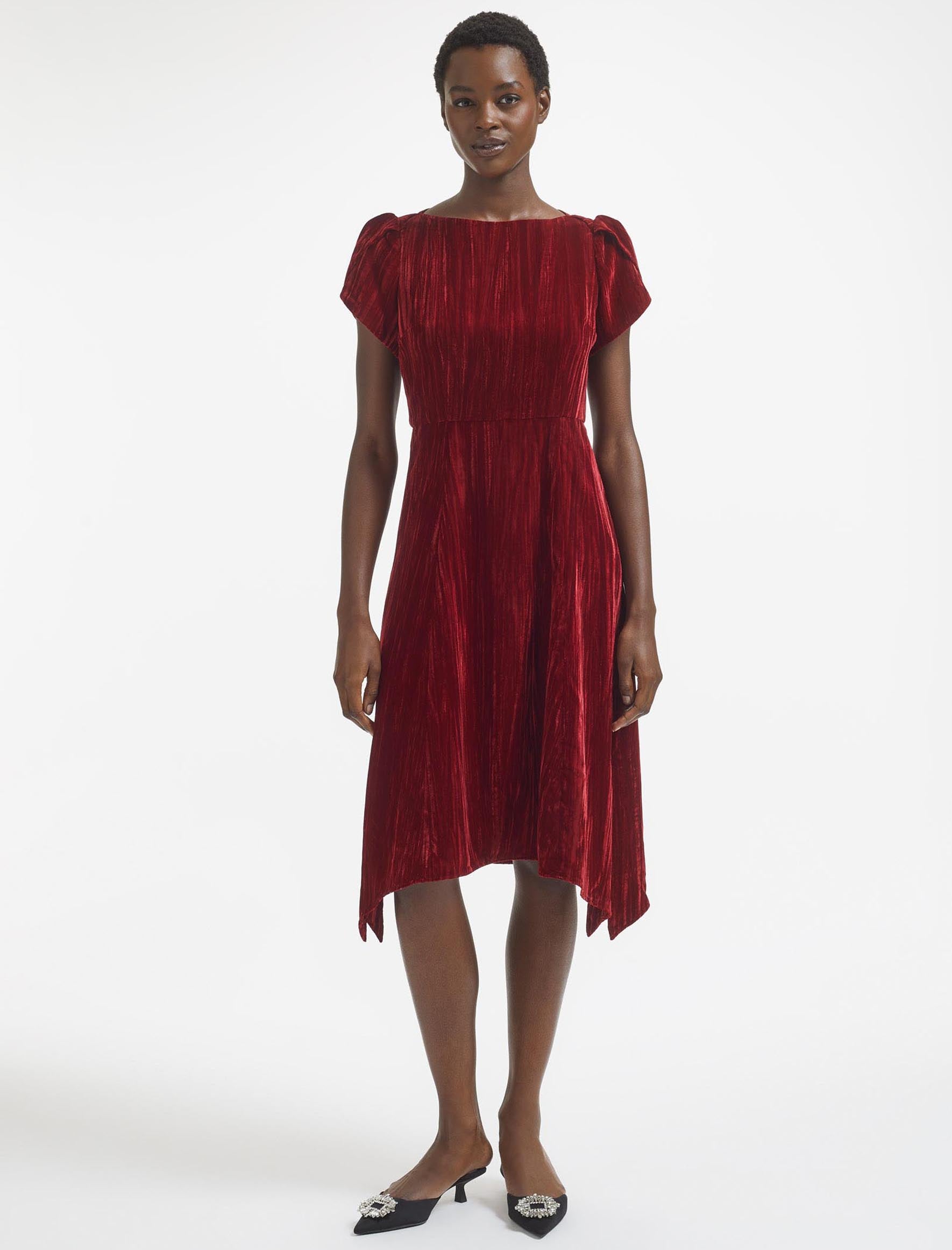 Cefinn Emily Velvet Midi Dress - Red