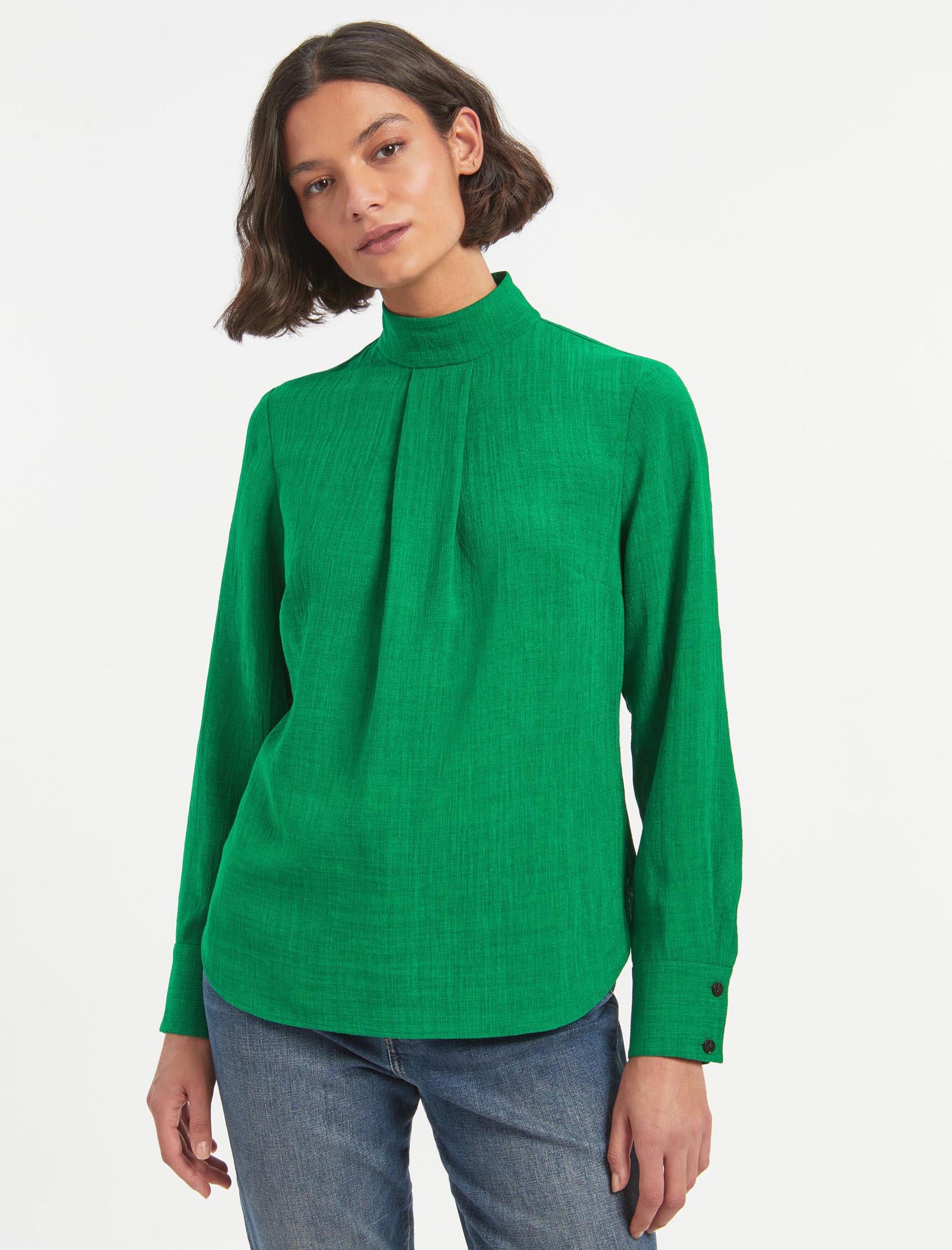 Cefinn Riley Funnel Neck Blouse - Emerald Green