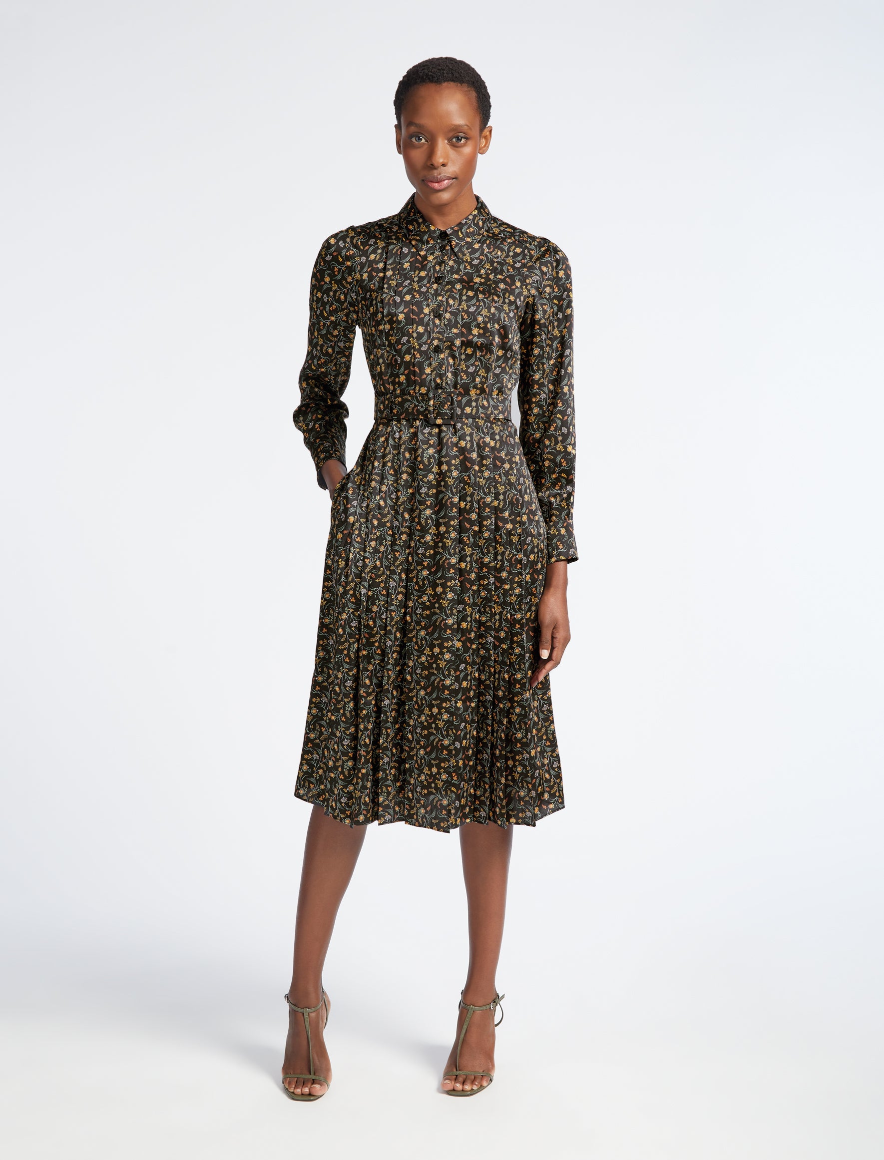 Cefinn Georgie Midi Shirt Dress - Trailing Floral Print Black Yellow