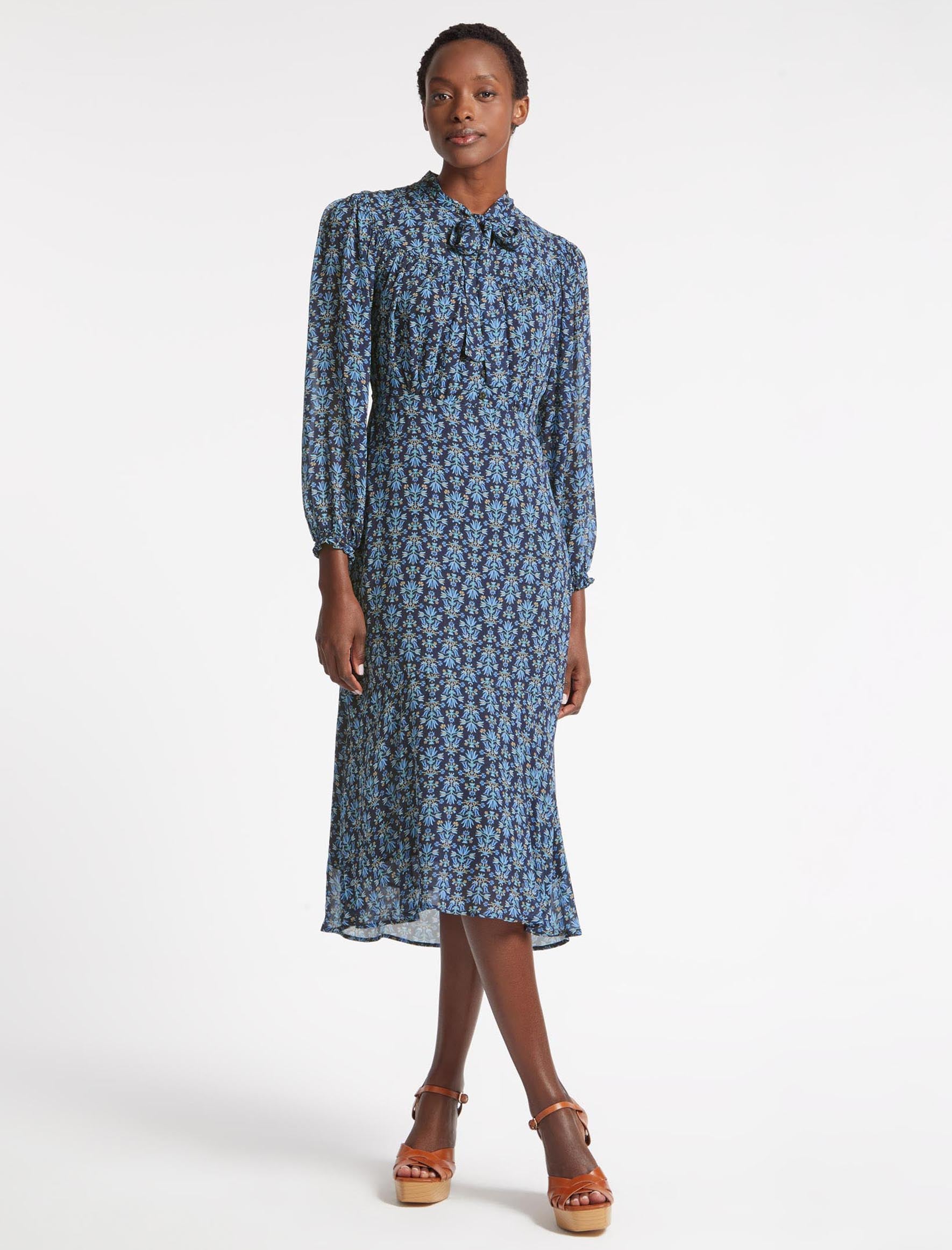 Cefinn Abigail Midi Dress - Blue Folk Floral Print