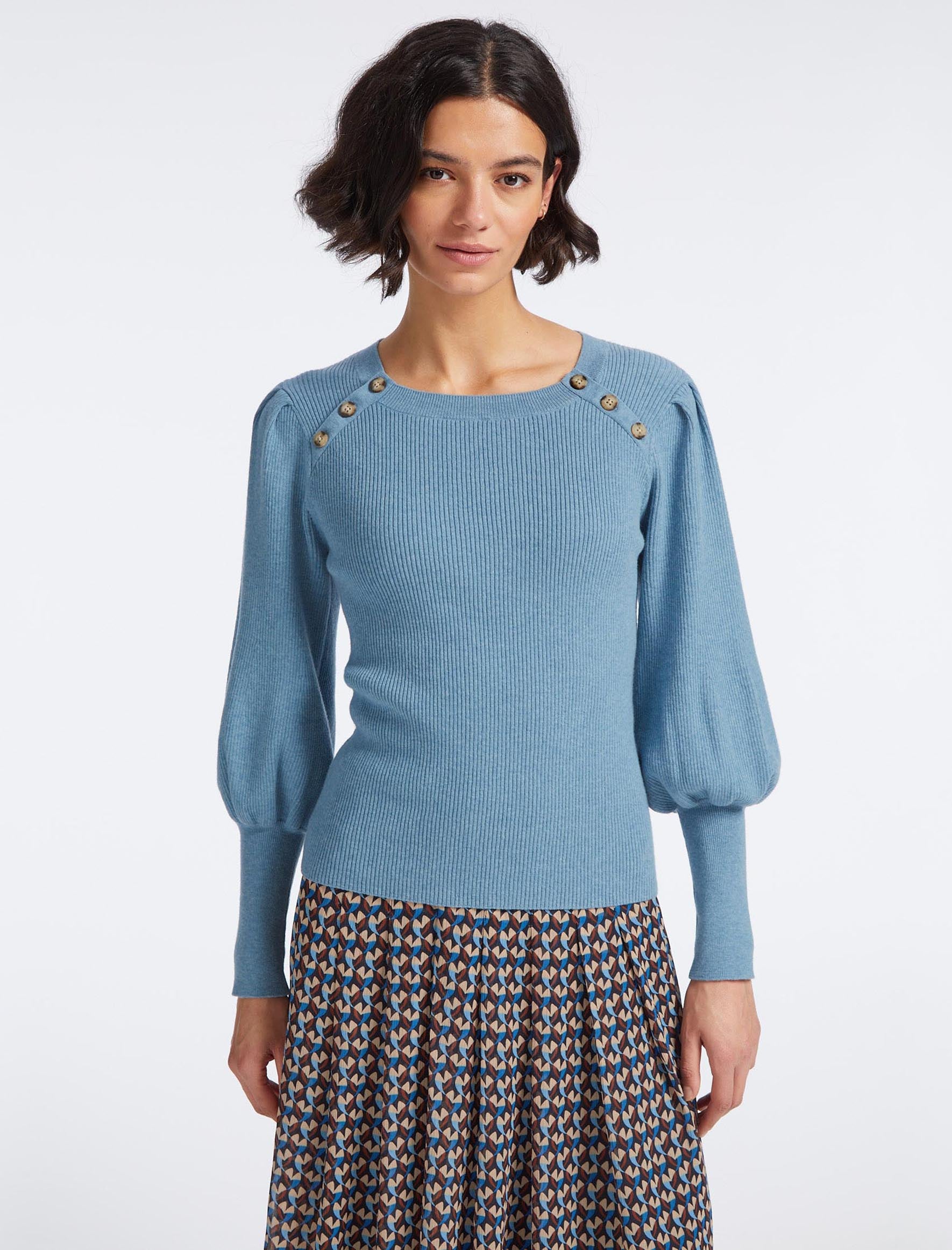 Cefinn Eva Wool Round Neck Jumper - Mid Blue