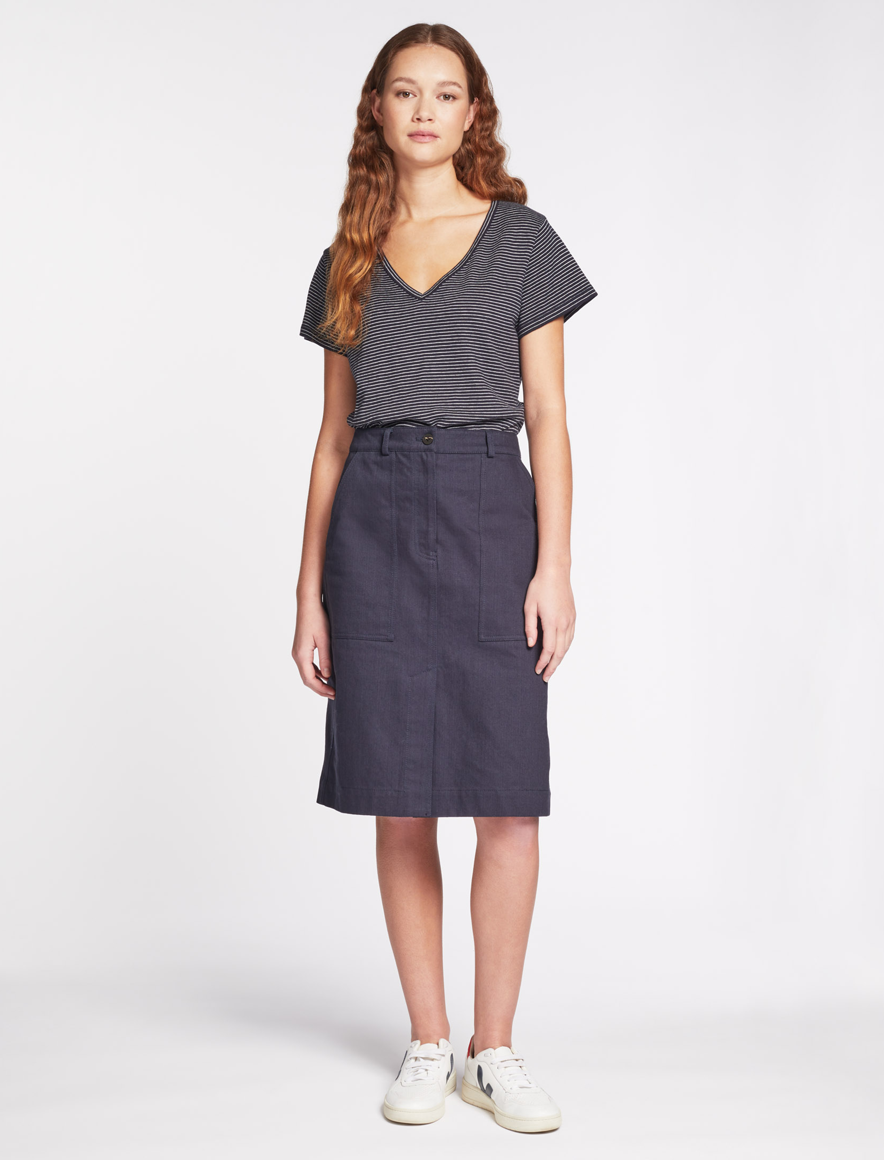 Cefinn Sidney Cotton Twill Pencil Skirt - Navy