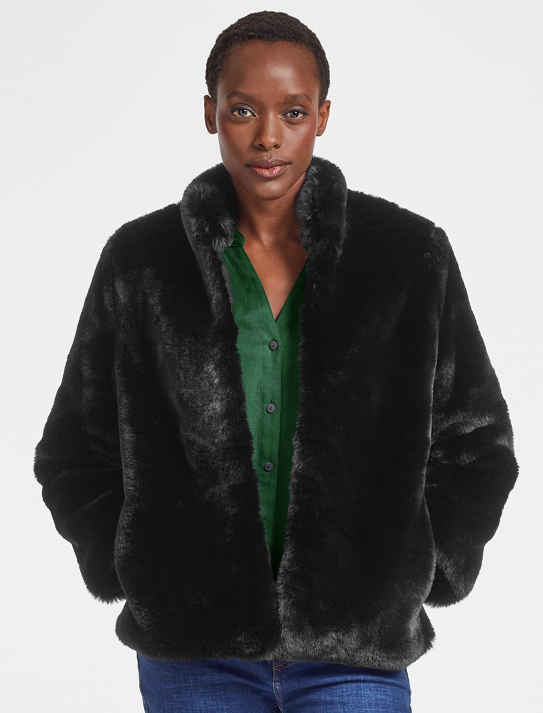 Cefinn Carly Faux Fur Cropped Coat - Black